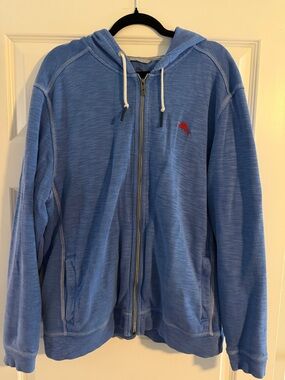 Blue Full-Zip Hooded Sweater with Red Dolphin Logo xl